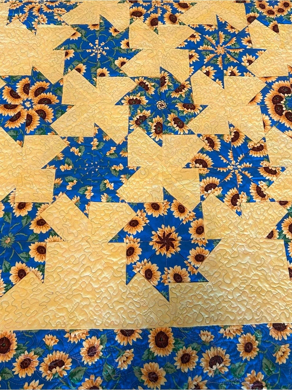 Sunflower Star Quilt - Yellow and Blue Home Bedding